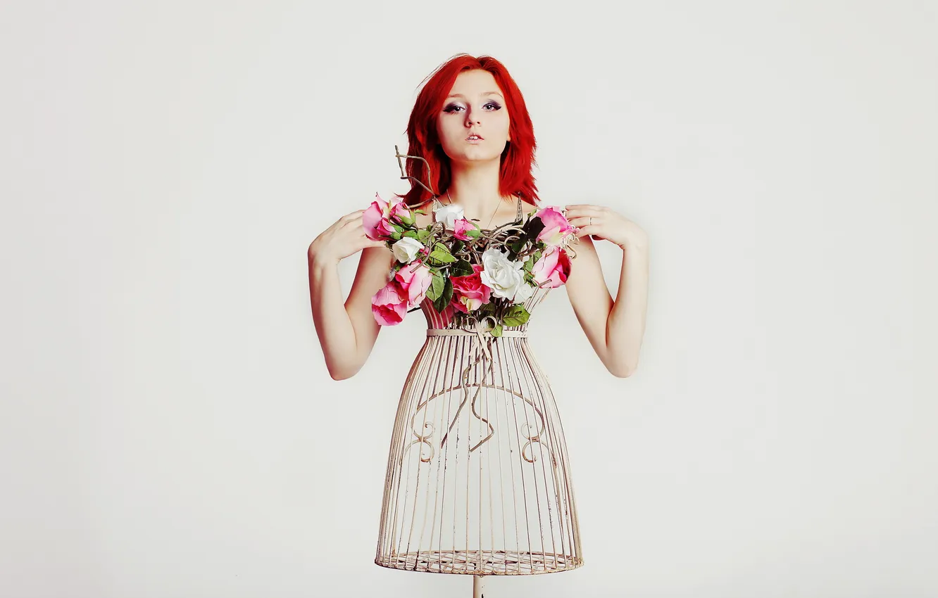 Photo wallpaper girl, flowers, hanger