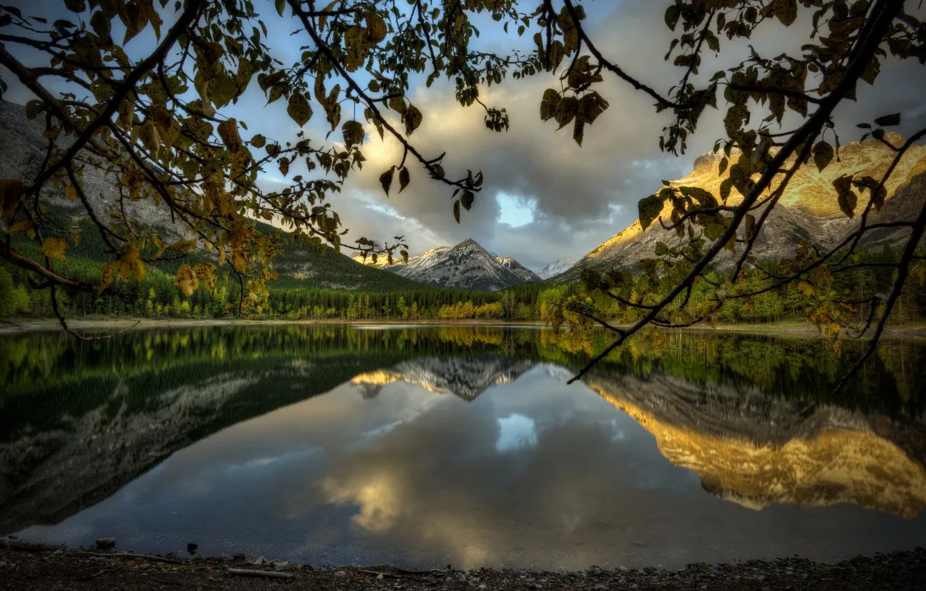 Photo wallpaper landscape, mountains, lake, morning