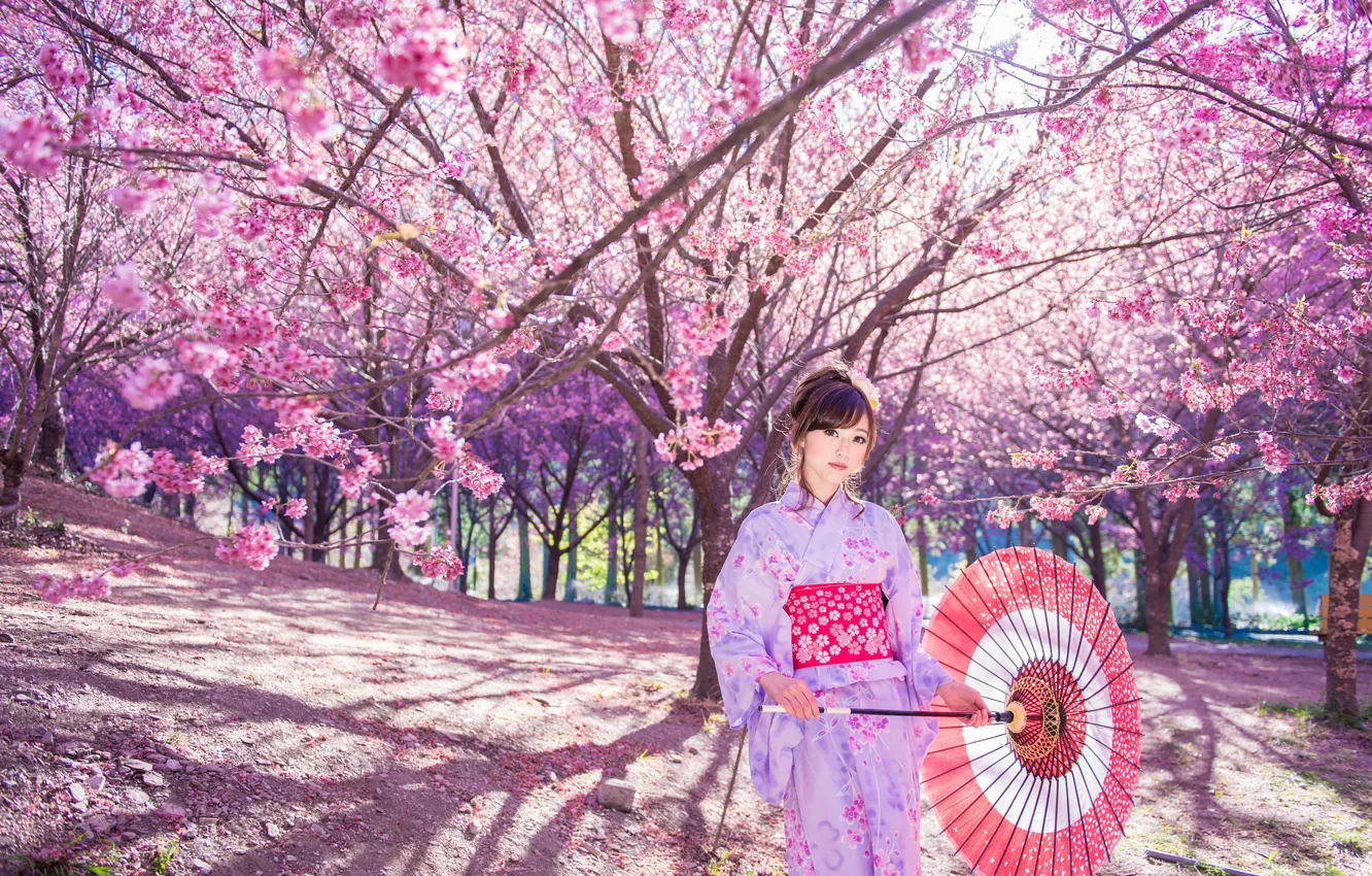 Photo wallpaper nature, style, umbrella, hairstyle, outfit, Girl