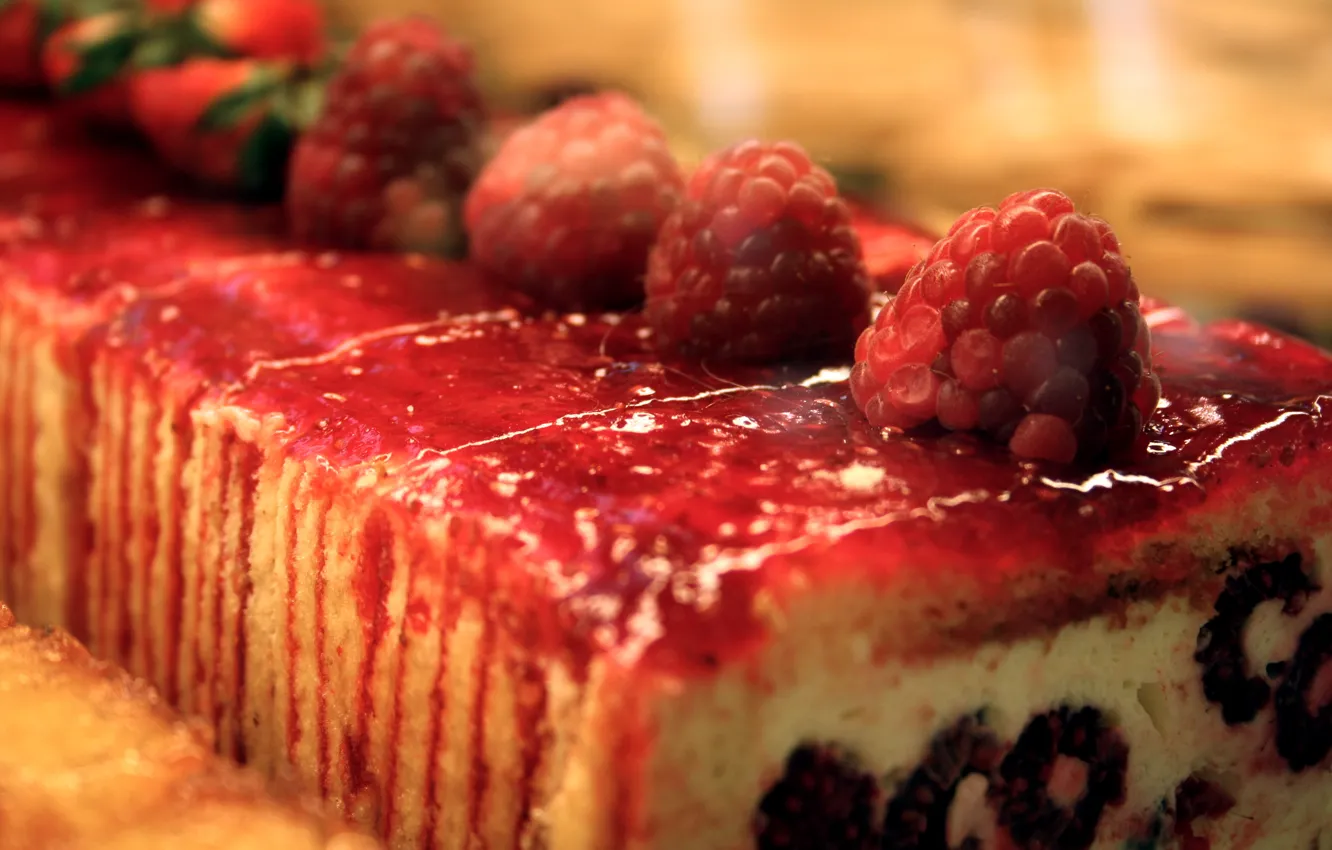 Photo wallpaper red, food, strawberry, cake, cake, sweet, roll