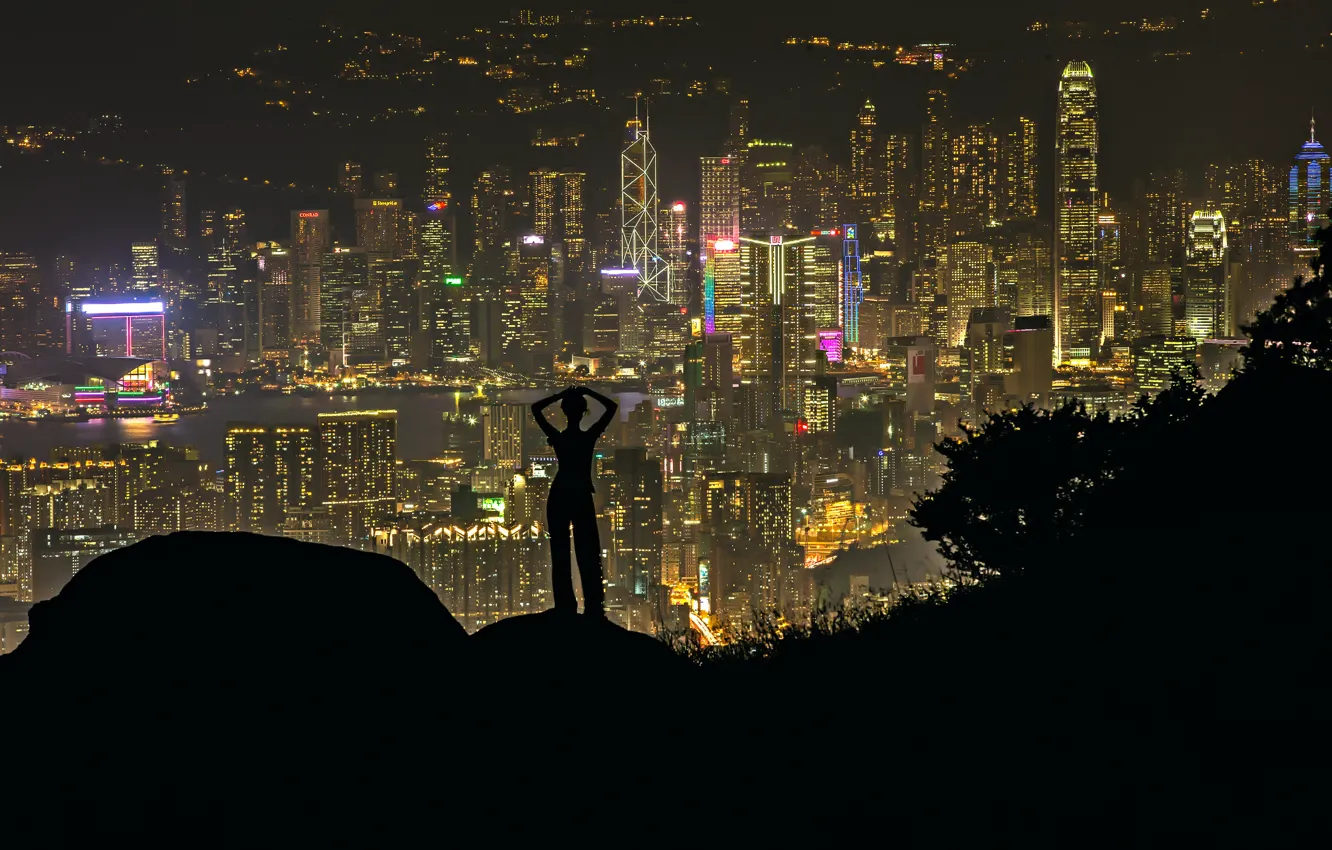 Photo wallpaper night, the city, silhouette