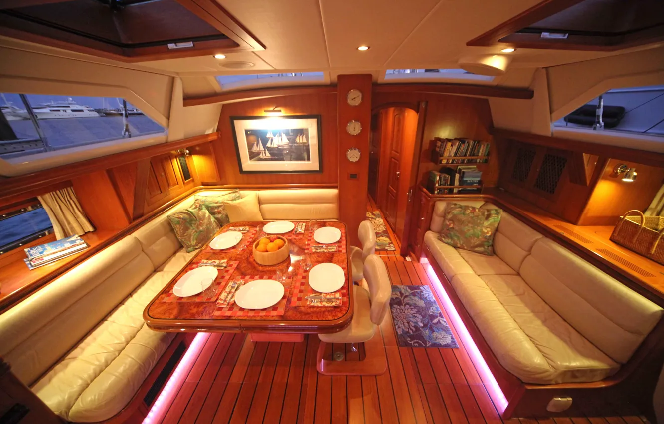 Photo wallpaper design, style, interior, luxury motor yacht, dining and living area
