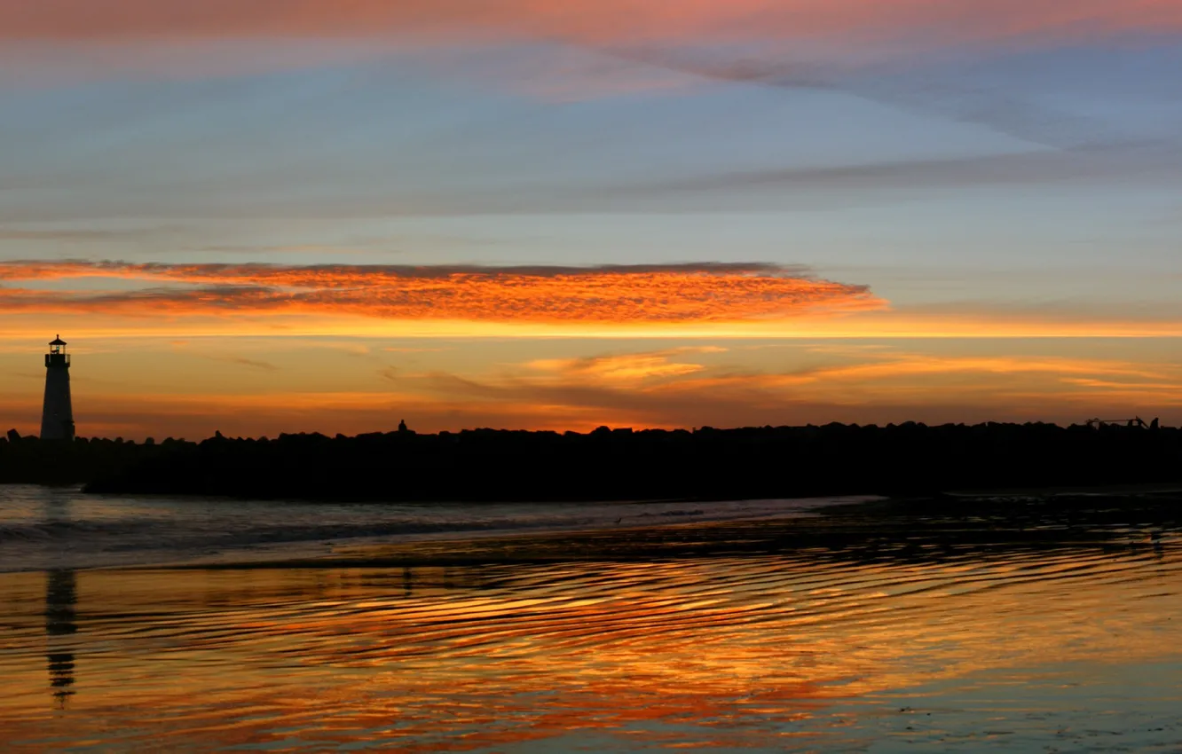 Photo wallpaper Sunset, Lighthouse, Surf