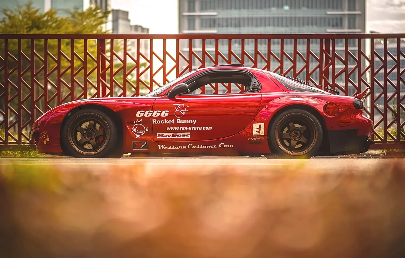 Photo wallpaper car, red, tuning, Mazda rx7, rx 7