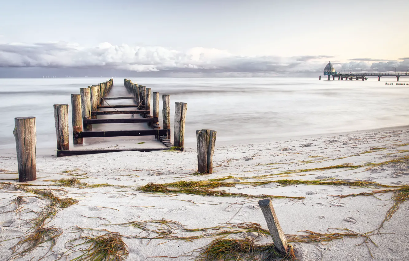 Photo wallpaper sea, bridge, shore, support