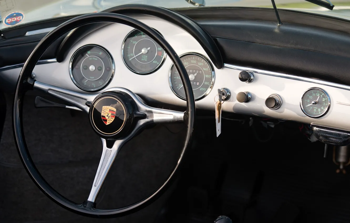 Photo wallpaper Porsche, 1960, logo, 356, steering wheel, dashboard, car interior, Porsche 356B 1600 Super Roadster