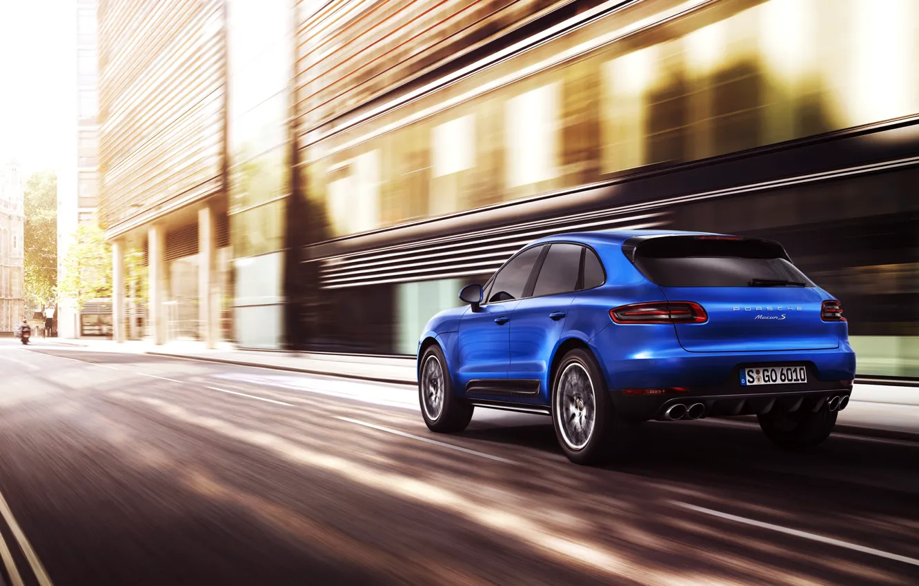 Photo wallpaper Auto, Road, Blue, The city, Porsche, Machine, in motion, SUV