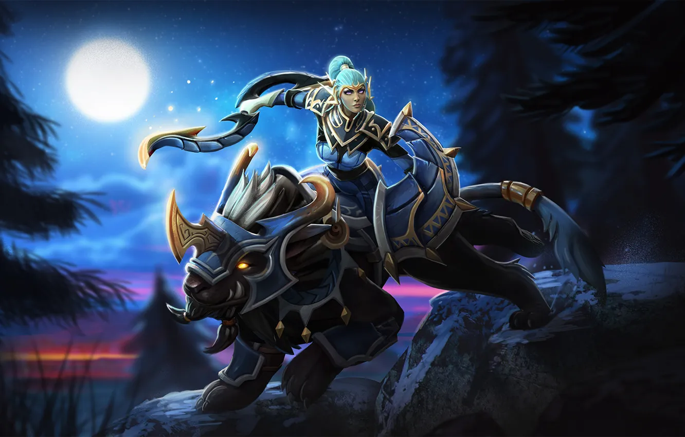 Photo wallpaper forest, night, the moon, dota 2, Luna, Moon Rider
