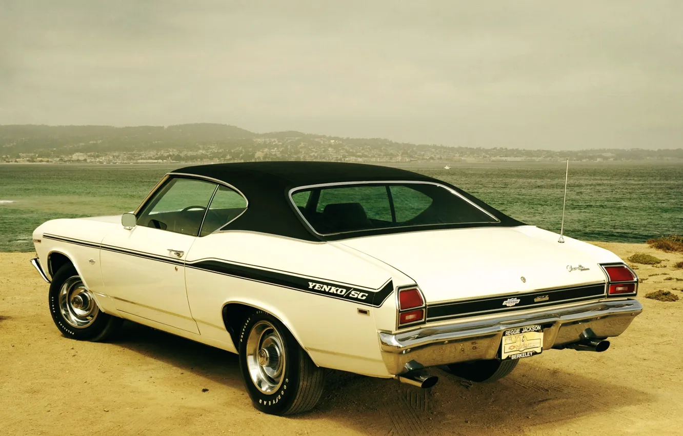 Photo wallpaper Chevrolet, Beach, Chevelle, Sea, Yenko SC, White classic car