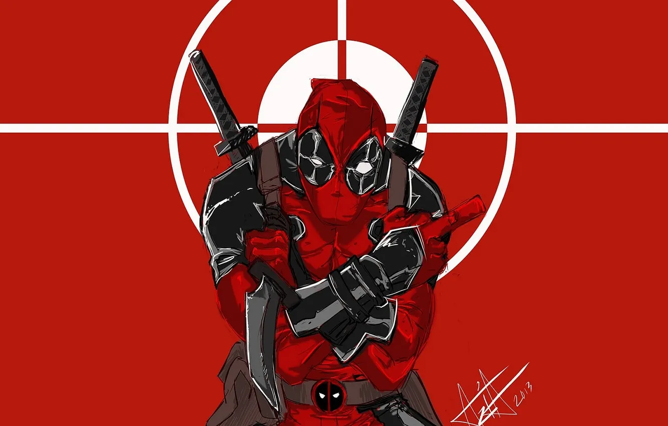 Photo wallpaper red, katana, Deadpool, Marvel, Deadpool, Comics, Wade Wilson