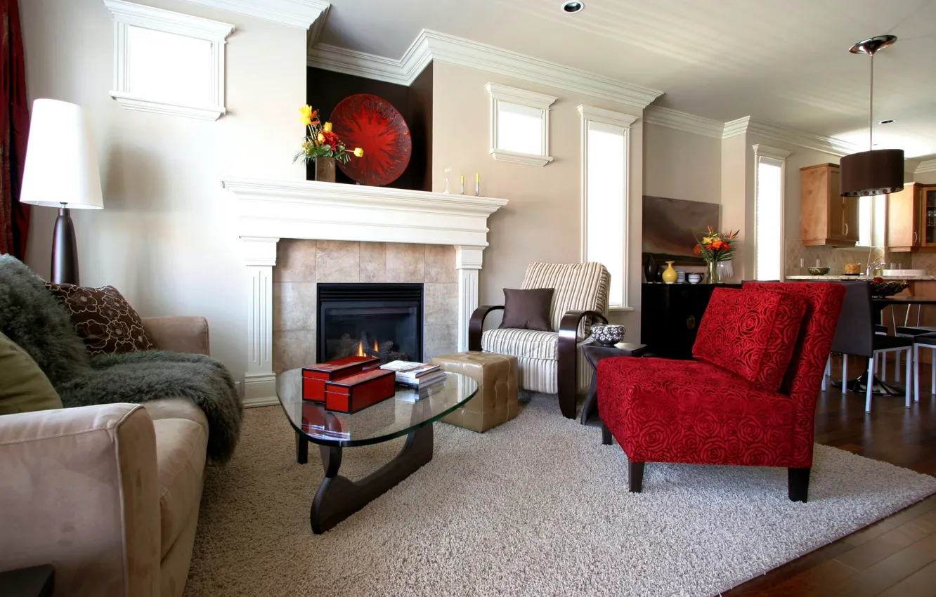 Photo wallpaper red, design, style, room, sofa, carpet, furniture, interior