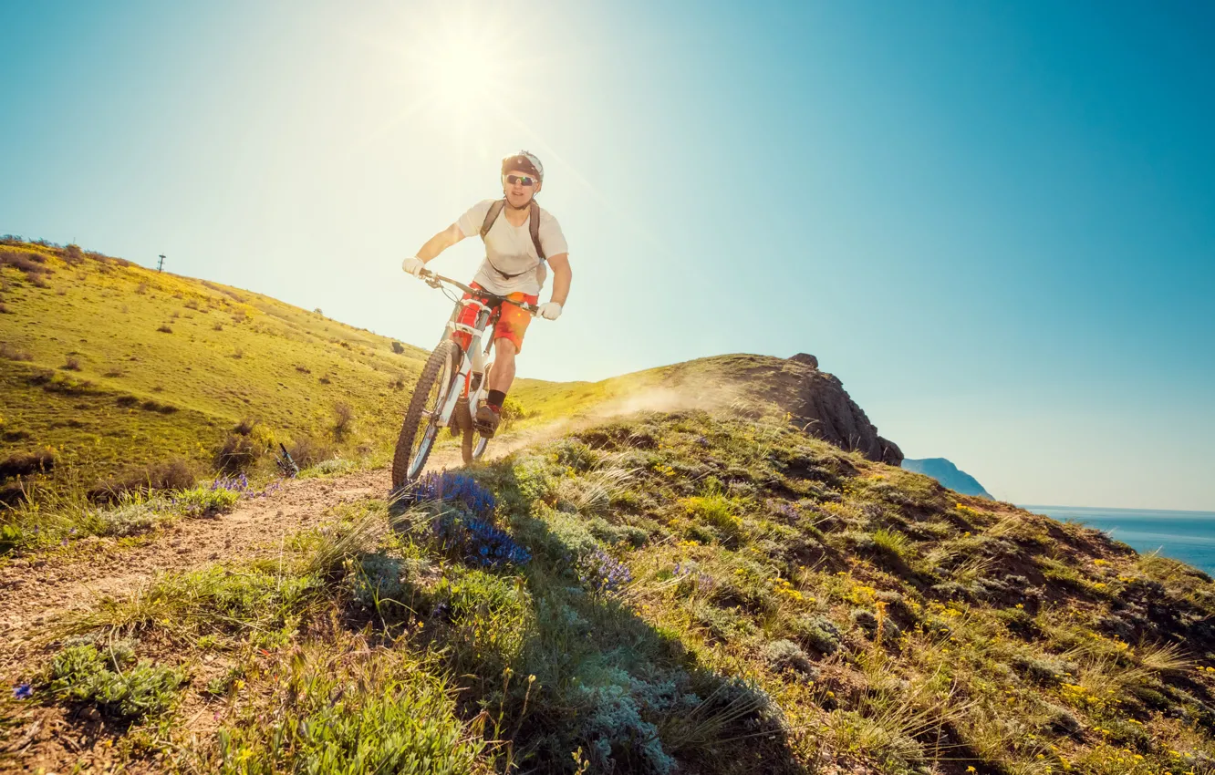 Photo wallpaper Sport, Glasses, Trail, Bike, Male, Herbs