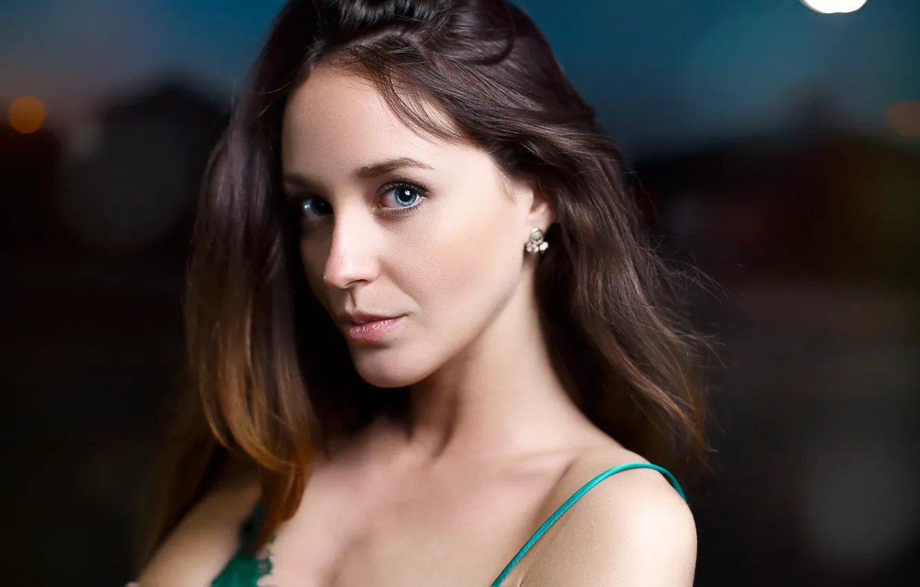 Photo wallpaper look, night, close-up, background, model, portrait, makeup, hairstyle