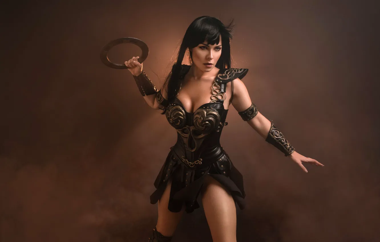 Photo wallpaper armor, smoke, background, cosplay, Xena, Xena: Warrior Princess, Irina Meier, Irina Pirozhnikova