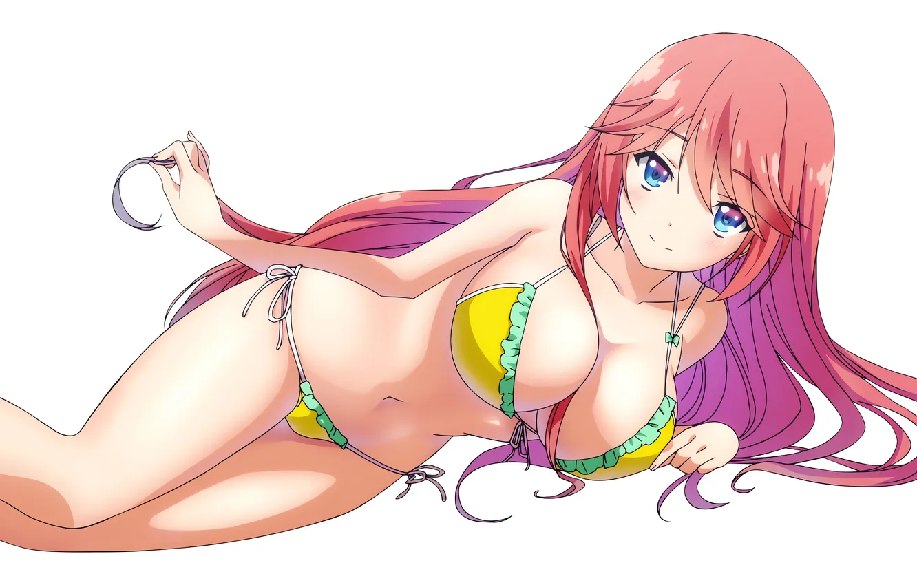 Photo wallpaper girl, sexy, cleavage, pink hair, long hair, legs, boobs, sexy girl