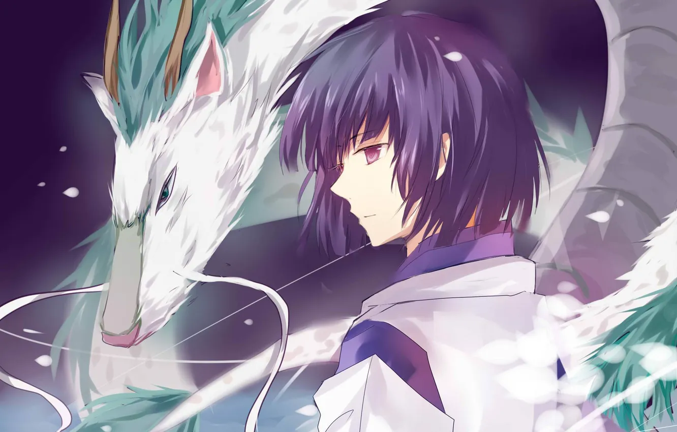 Photo wallpaper dragon, anime, art, guy, Hayao Miyazaki, spirited away, Haku, Spirited Away