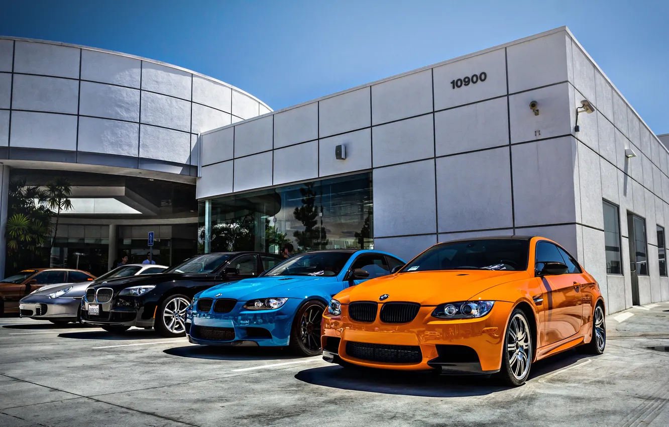 Photo wallpaper BMW, Porsche, BMW, bright, Orange and Blue