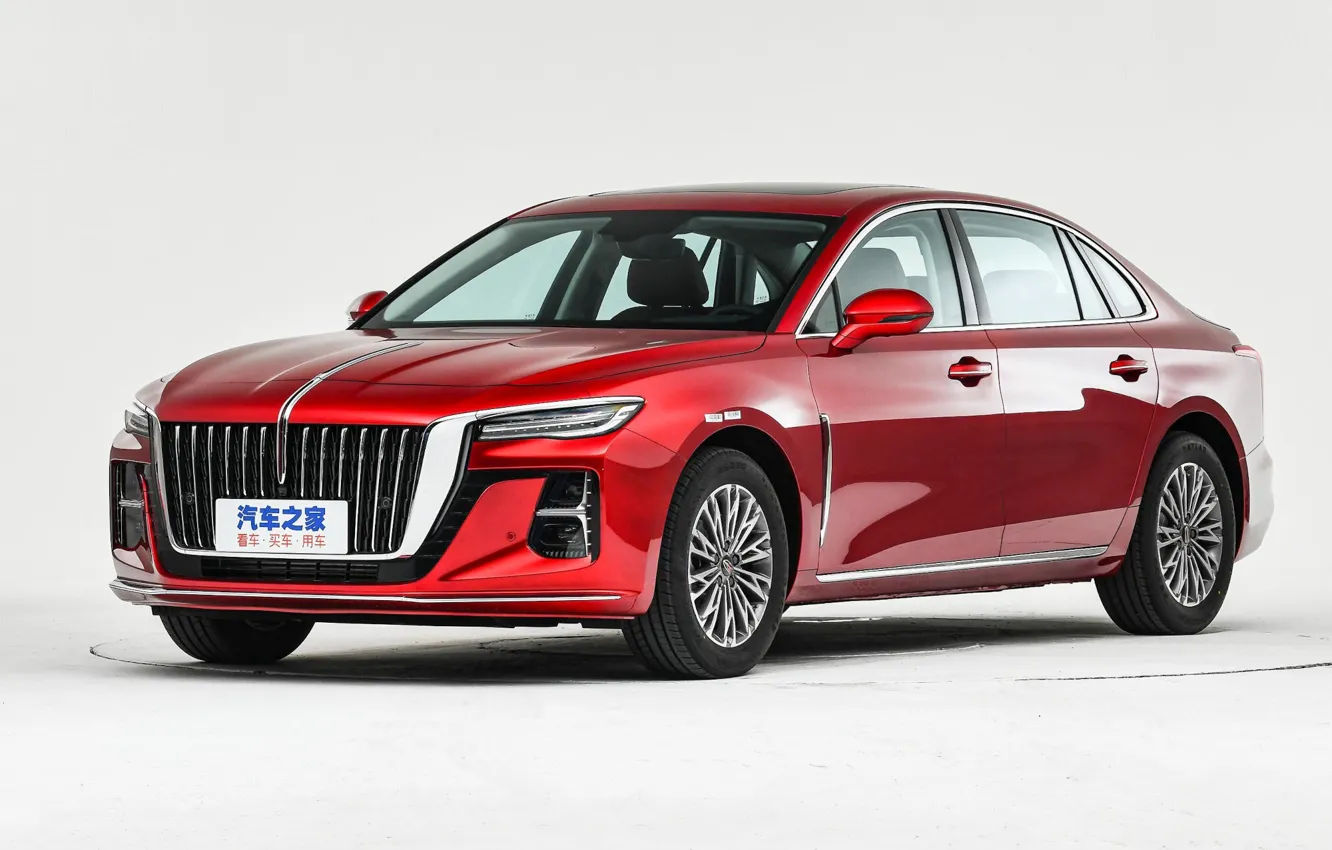 Photo wallpaper white background, sedan, sedan, white background, red body, FAW, red body, Hongqi H5