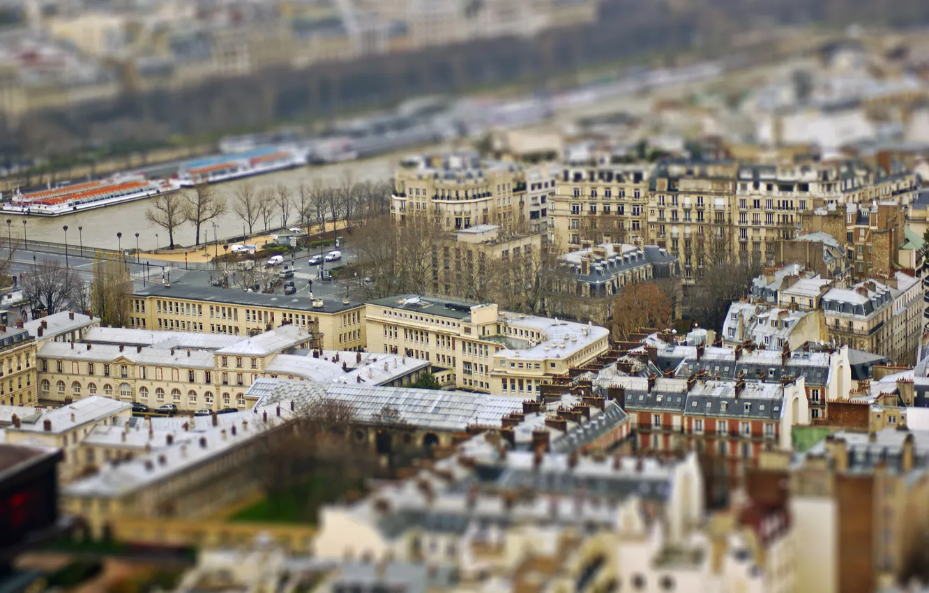 Photo wallpaper roof, street, France, Paris, cars, bokeh, the Seine river, Quartier Gaillon
