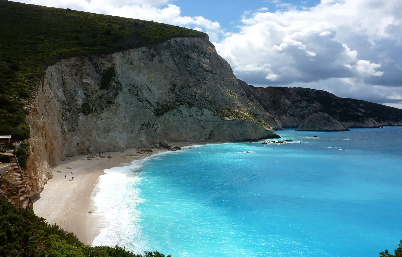 Photo wallpaper sea, the sky, clouds, rocks, Greece