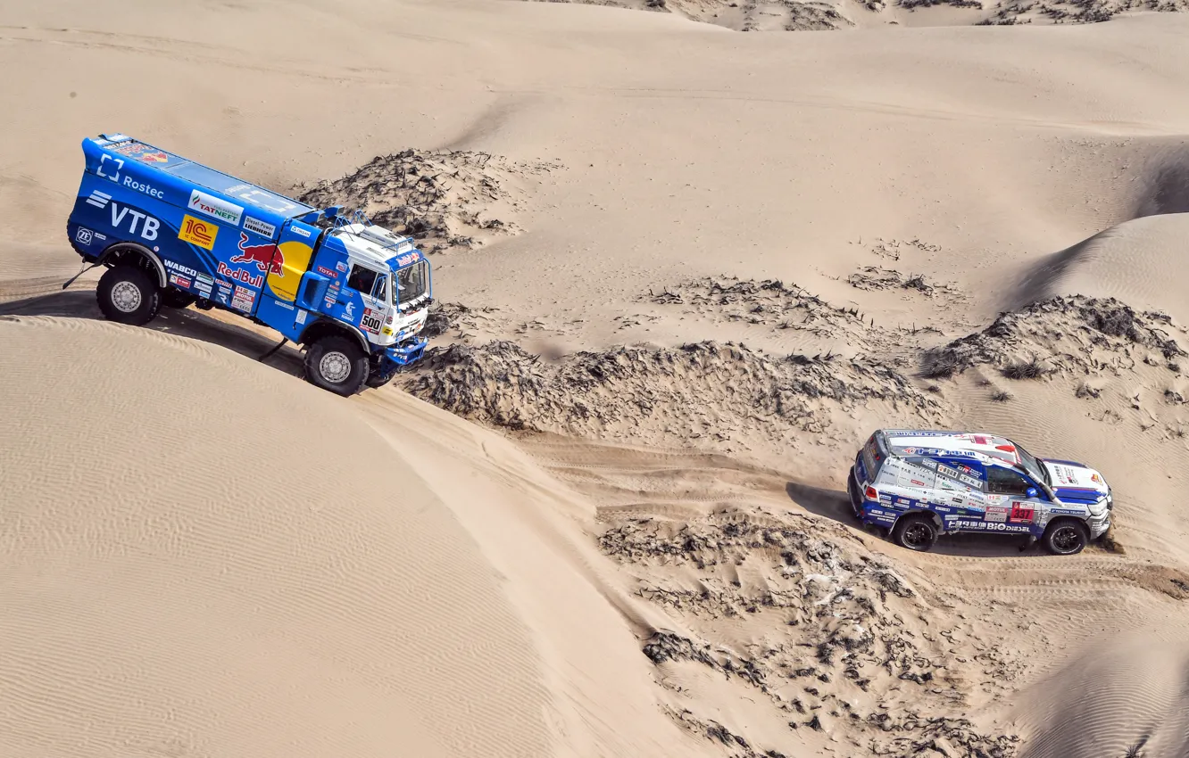 Photo wallpaper Sand, Truck, Race, Master, Russia, Toyota, 500, Kamaz