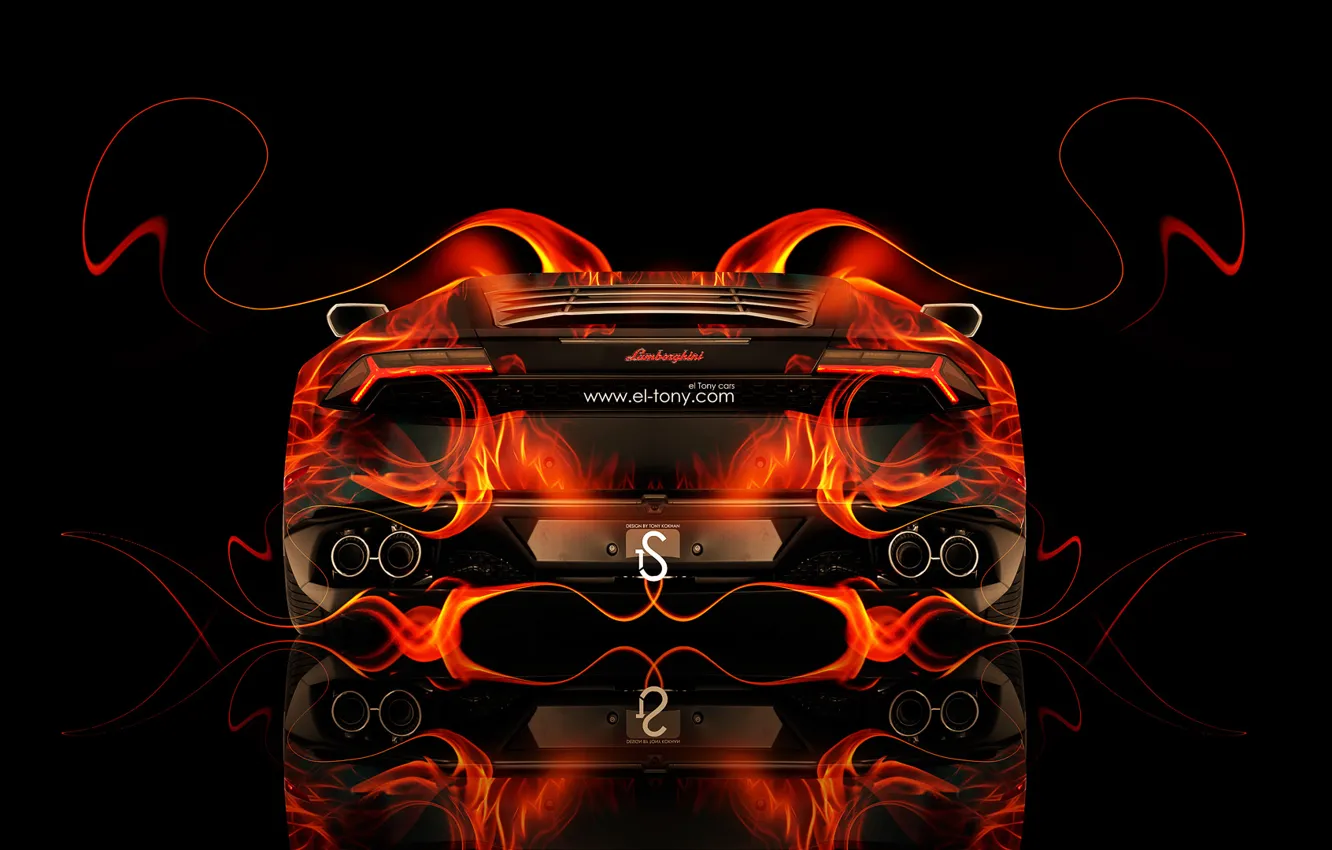 Photo wallpaper Lamborghini, Fire, Orange, Orange, Flame, Fire, Abstract, Flame