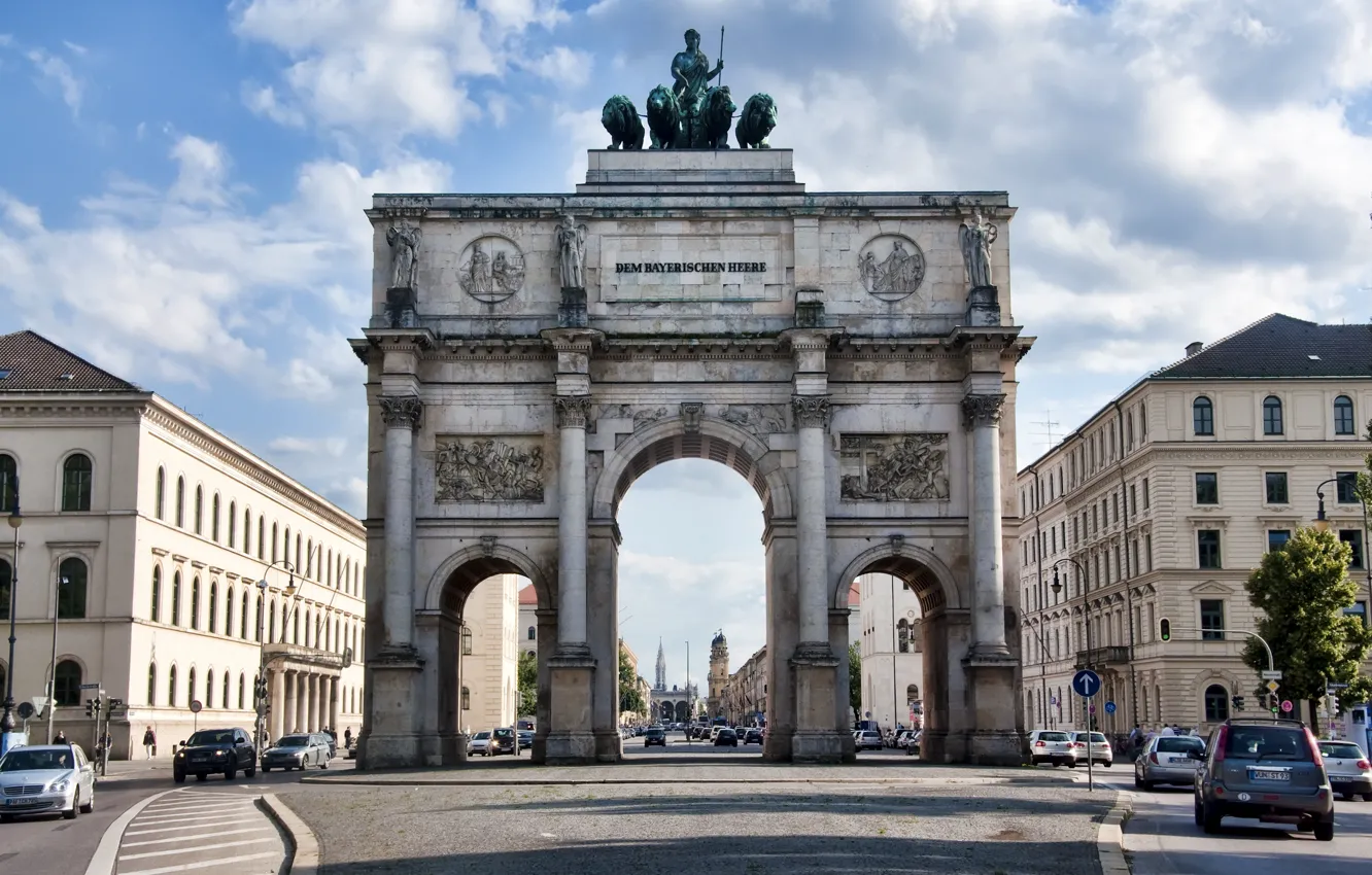 Photo wallpaper road, machine, building, Victory gate, Munich, Day