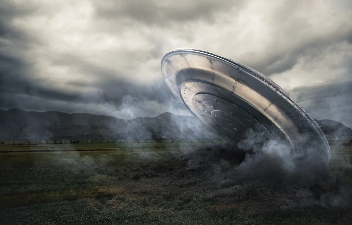 Photo wallpaper spaceship, UFO, alien intelligence, plane crash
