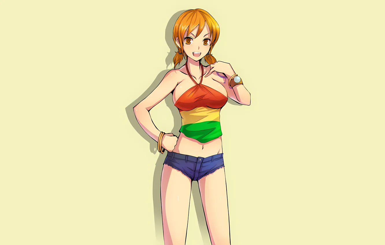 Photo wallpaper girl, sexy, cleavage, One Piece, shorts, blouse, boobs, sexy girl