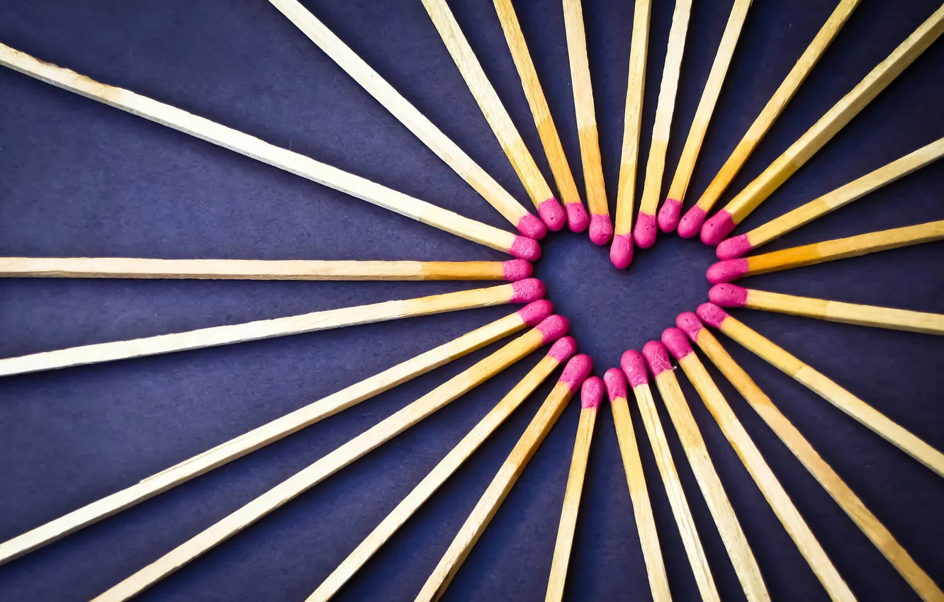 Photo wallpaper macro, heart, matches, hearts