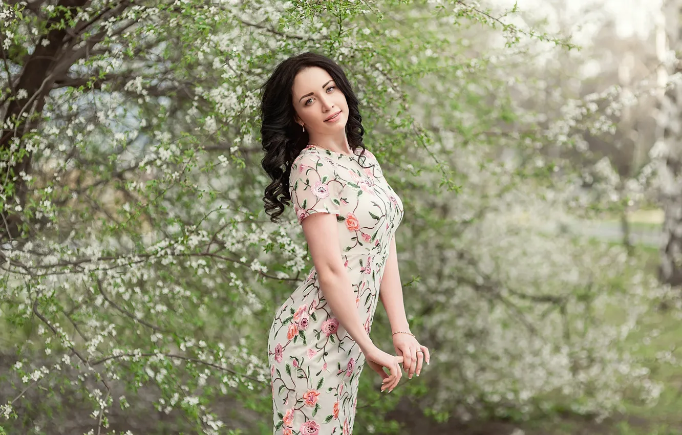 Photo wallpaper pose, dress, brunette, tree, A Diakov George