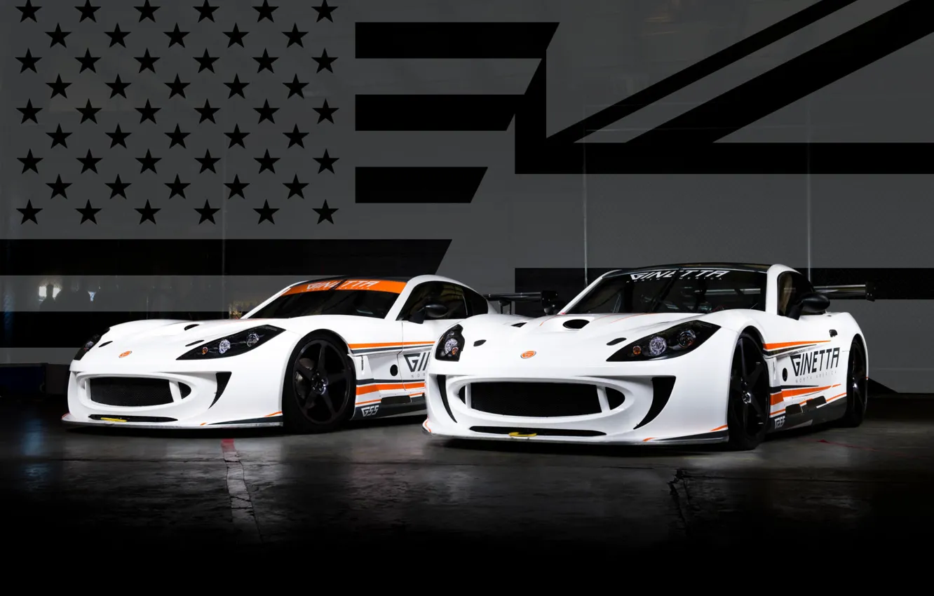 Photo wallpaper pair, Ginetta, Sports cars, white body, G55 GTA, Ginetta G55 GTA