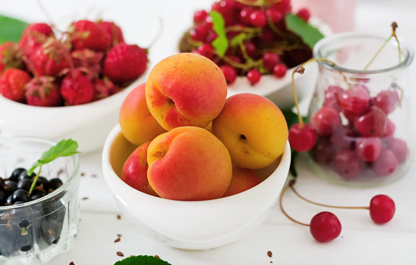Photo wallpaper berries, raspberry, fruit, apricot, currants
