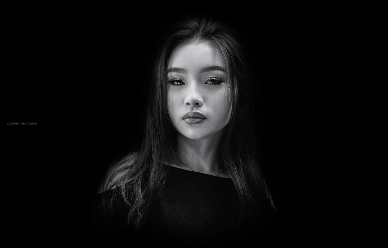 Photo wallpaper look, model, portrait, makeup, hairstyle, black and white, Asian, beauty