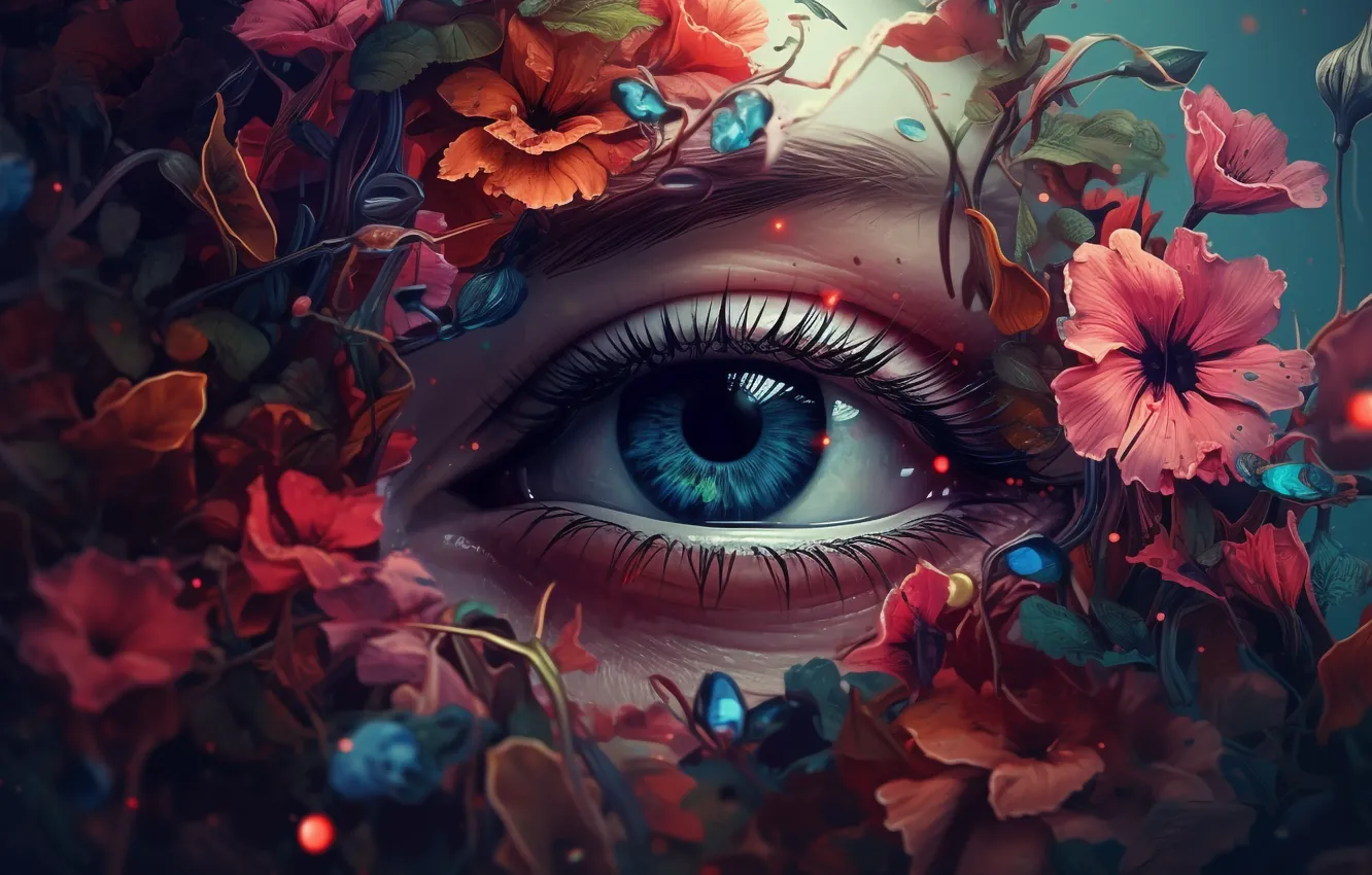 Photo wallpaper eyes, girl, digital painting, digital art, AI art, The Art of Artificial Intelligence, neural network