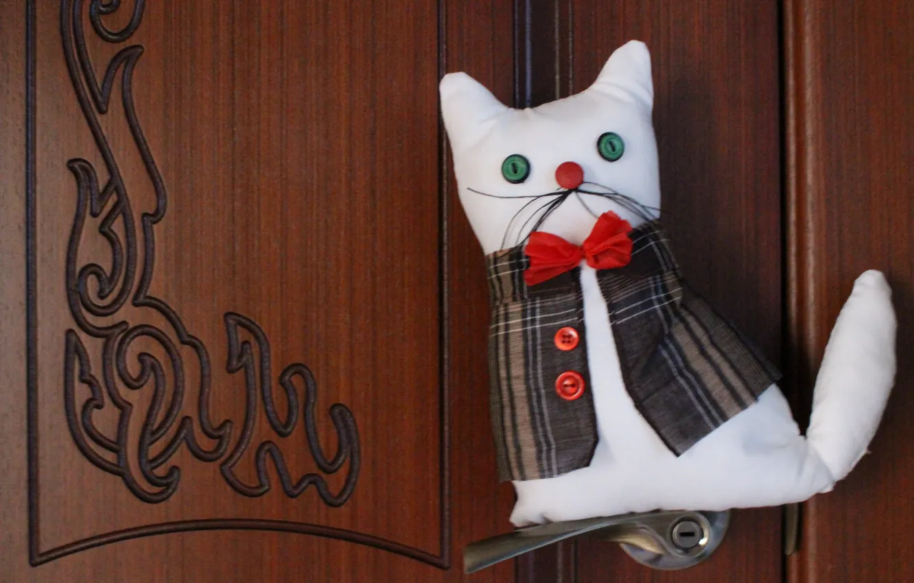Photo wallpaper toy, Cat, gentleman, white cat, toy cat, cat Boris