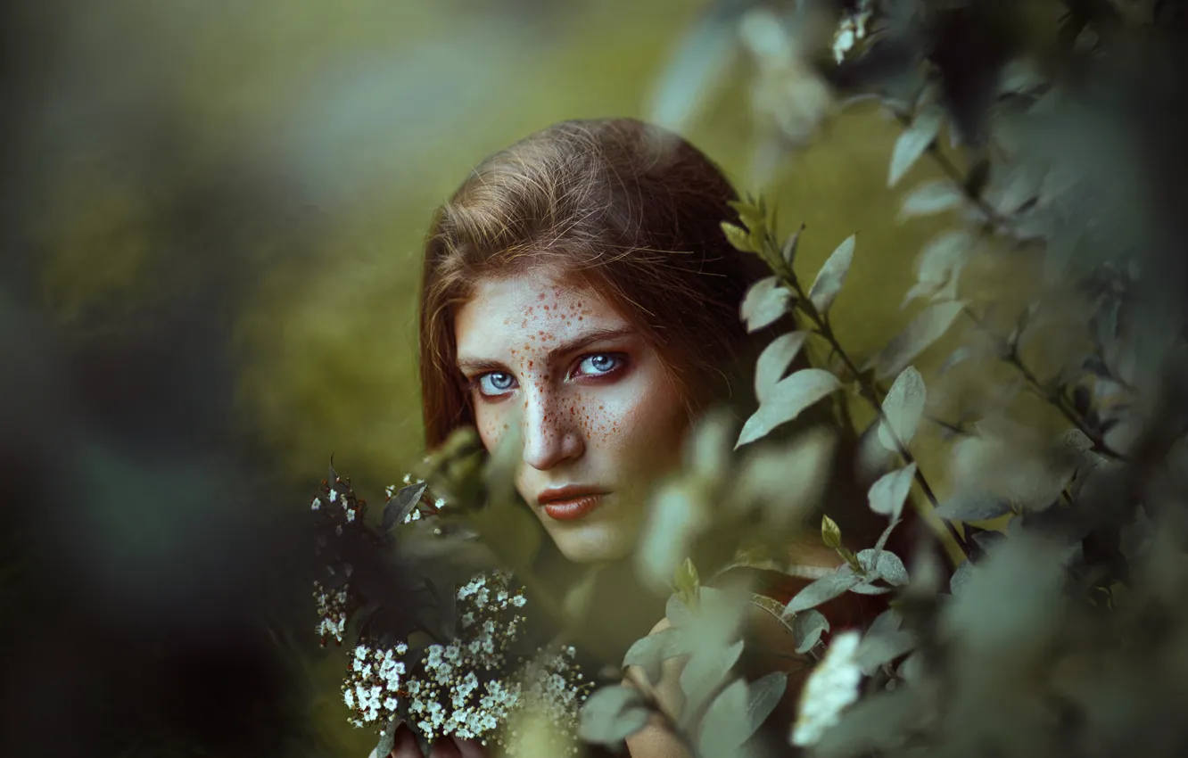 Photo wallpaper summer, eyes, look, face, background, hair