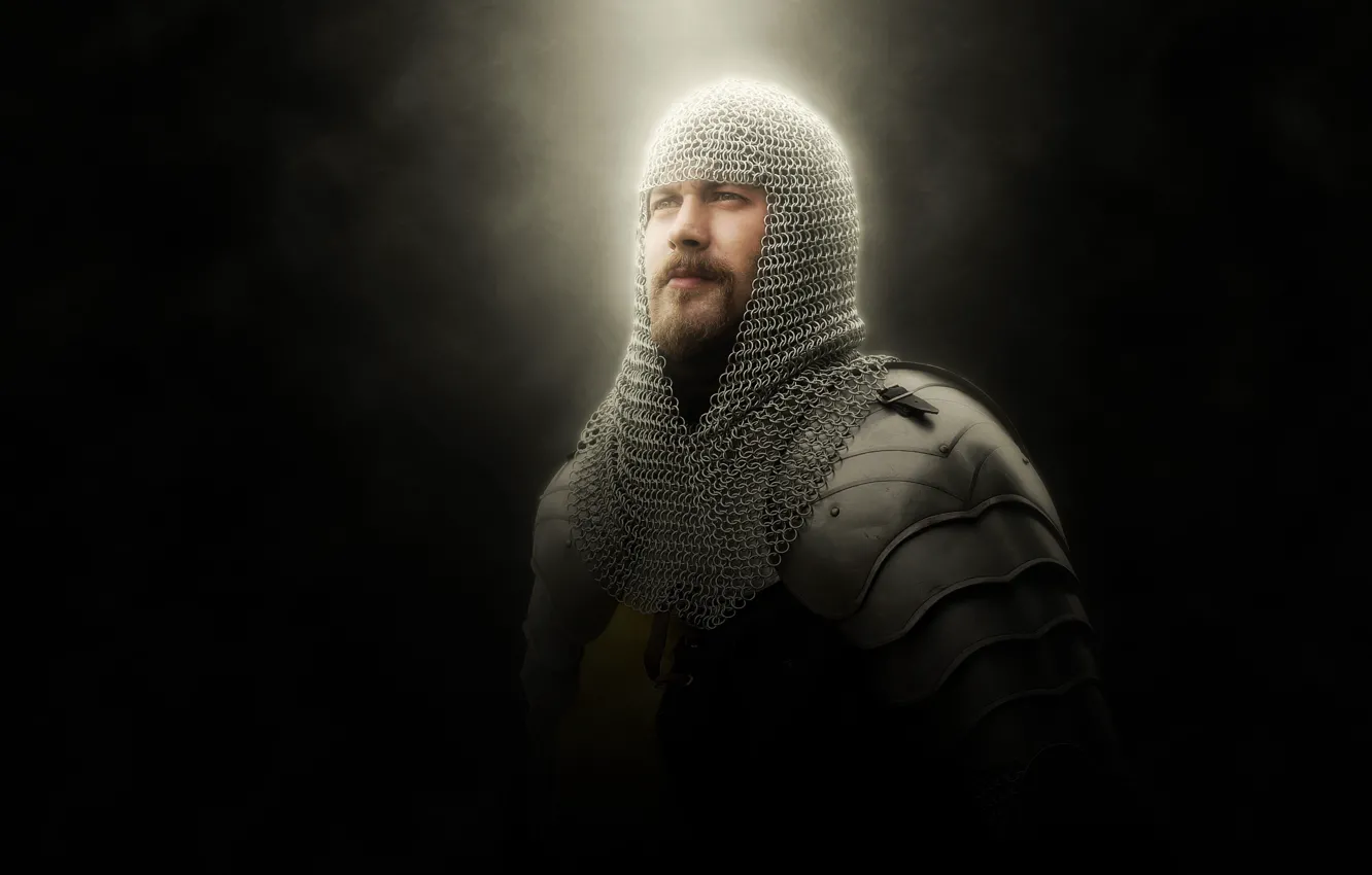 Photo wallpaper armor, man, cosplay, pose, warrior, knight, Knit mail