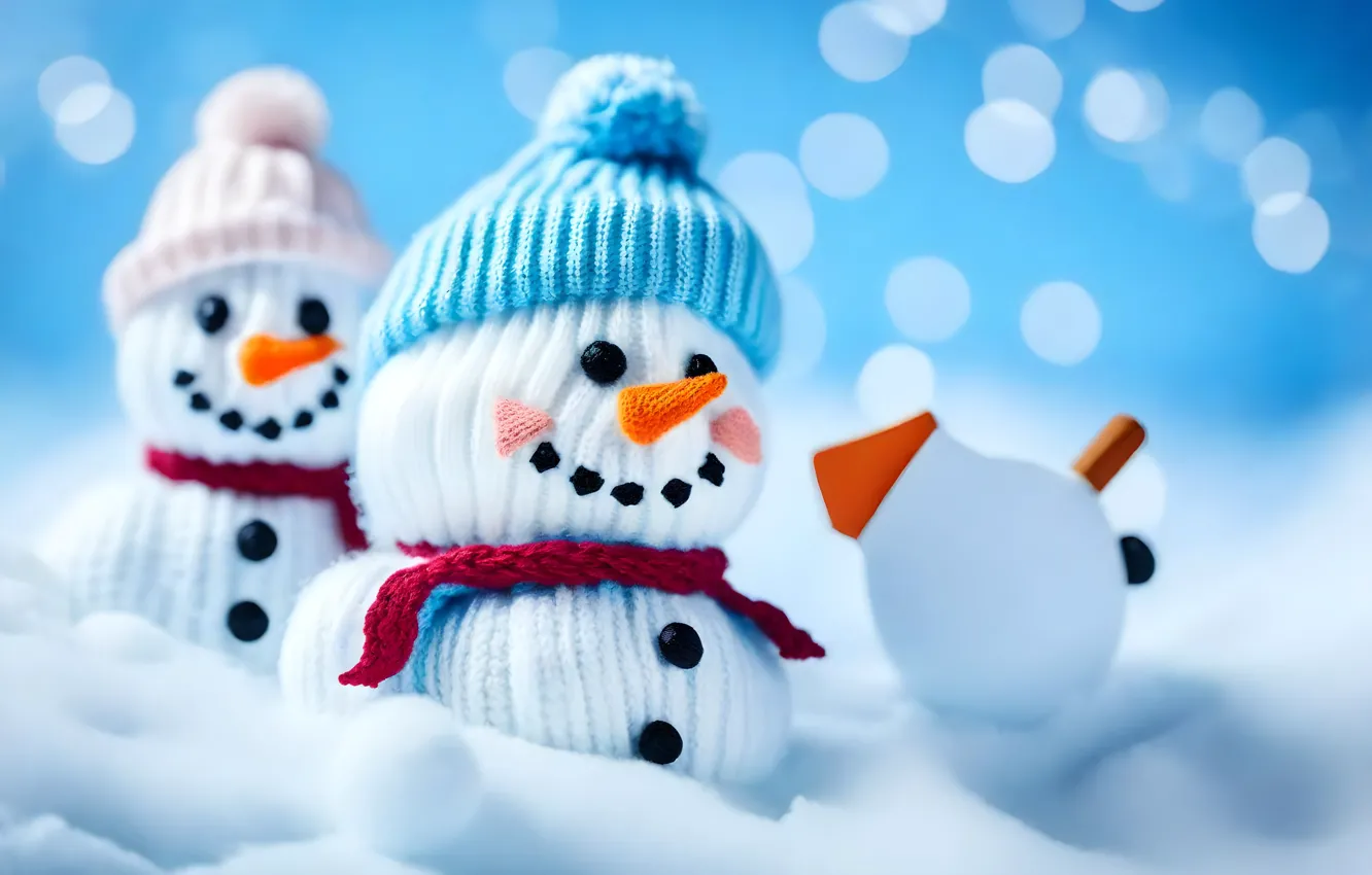 Photo wallpaper winter, snow, smile, toy, new year, Christmas, snowman, faces