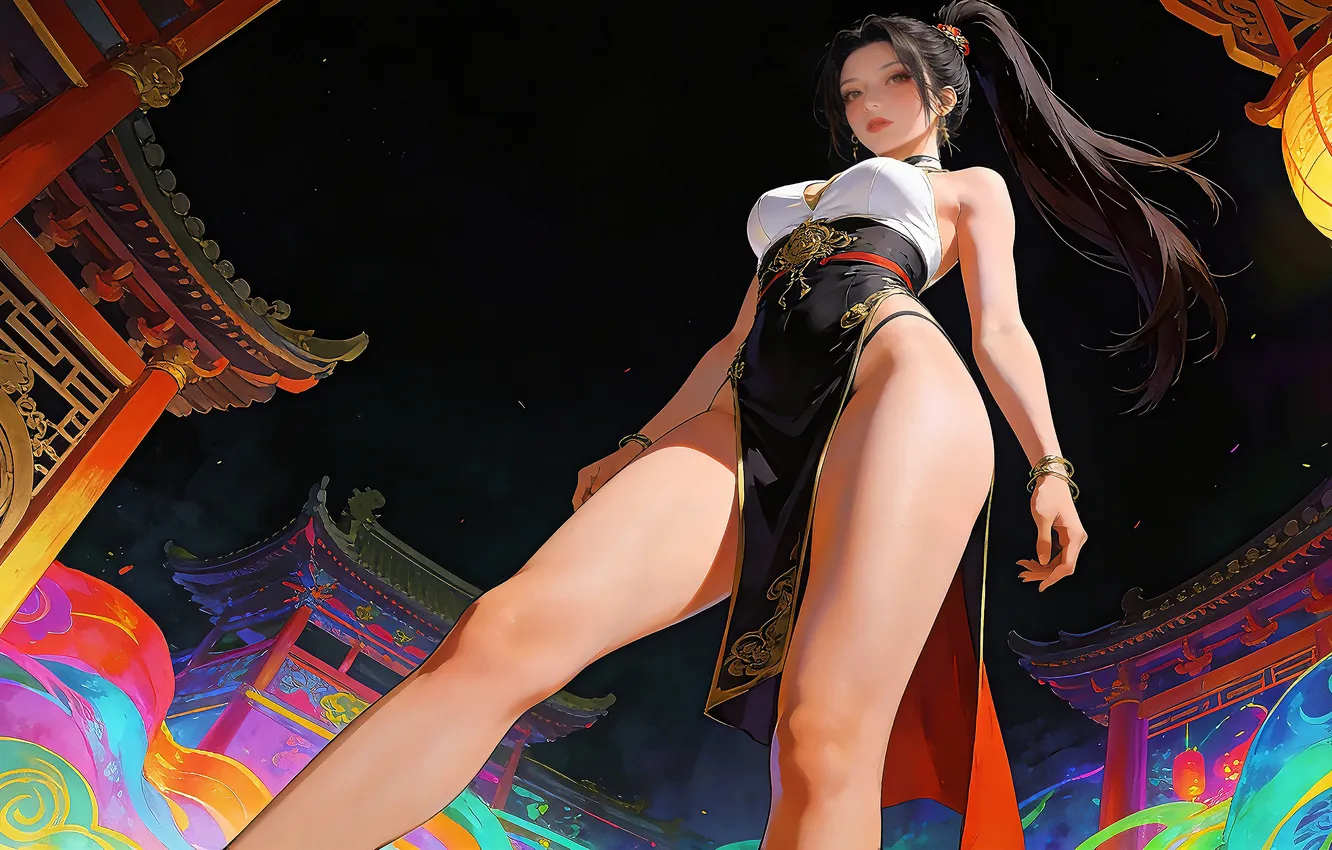 Photo wallpaper girl, look, asian, ai art
