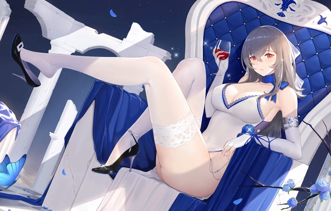 Photo wallpaper girl, sexy, ass, cleavage, thighhighs, long hair, dress, legs