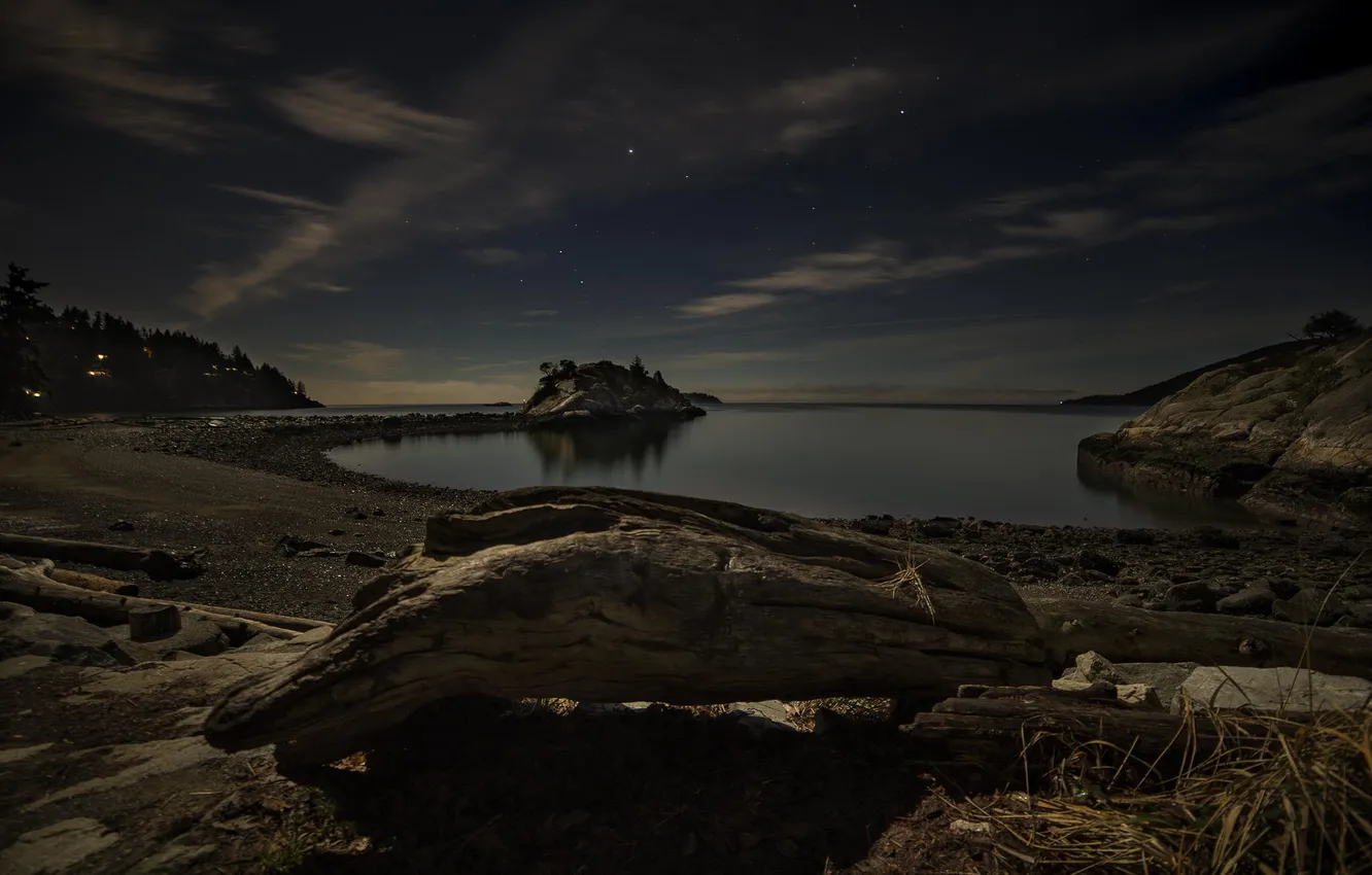 Photo wallpaper the sky, night, nature, lake, shore