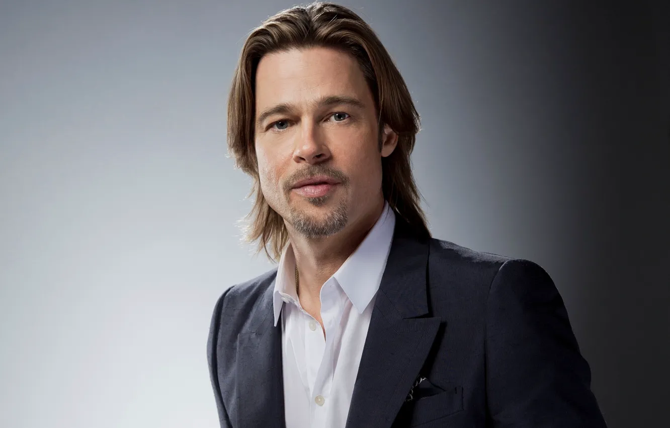Photo wallpaper actor, male, Brad Pitt, Brad Pitt, grey background, producer