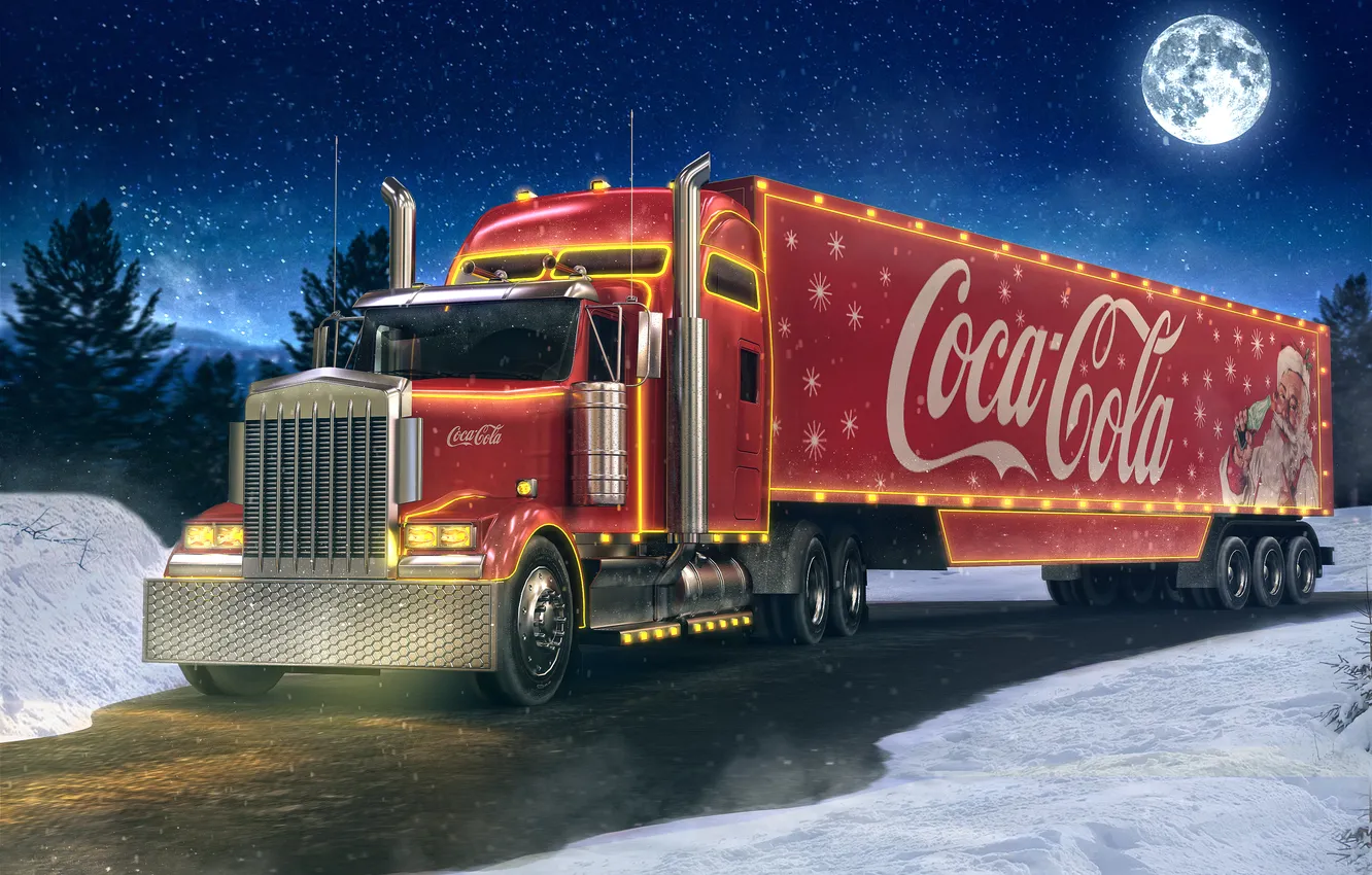 Photo wallpaper advertising, Christmas, Truck, Santa Claus, coca-cola, cola, Cola, Coca Cola