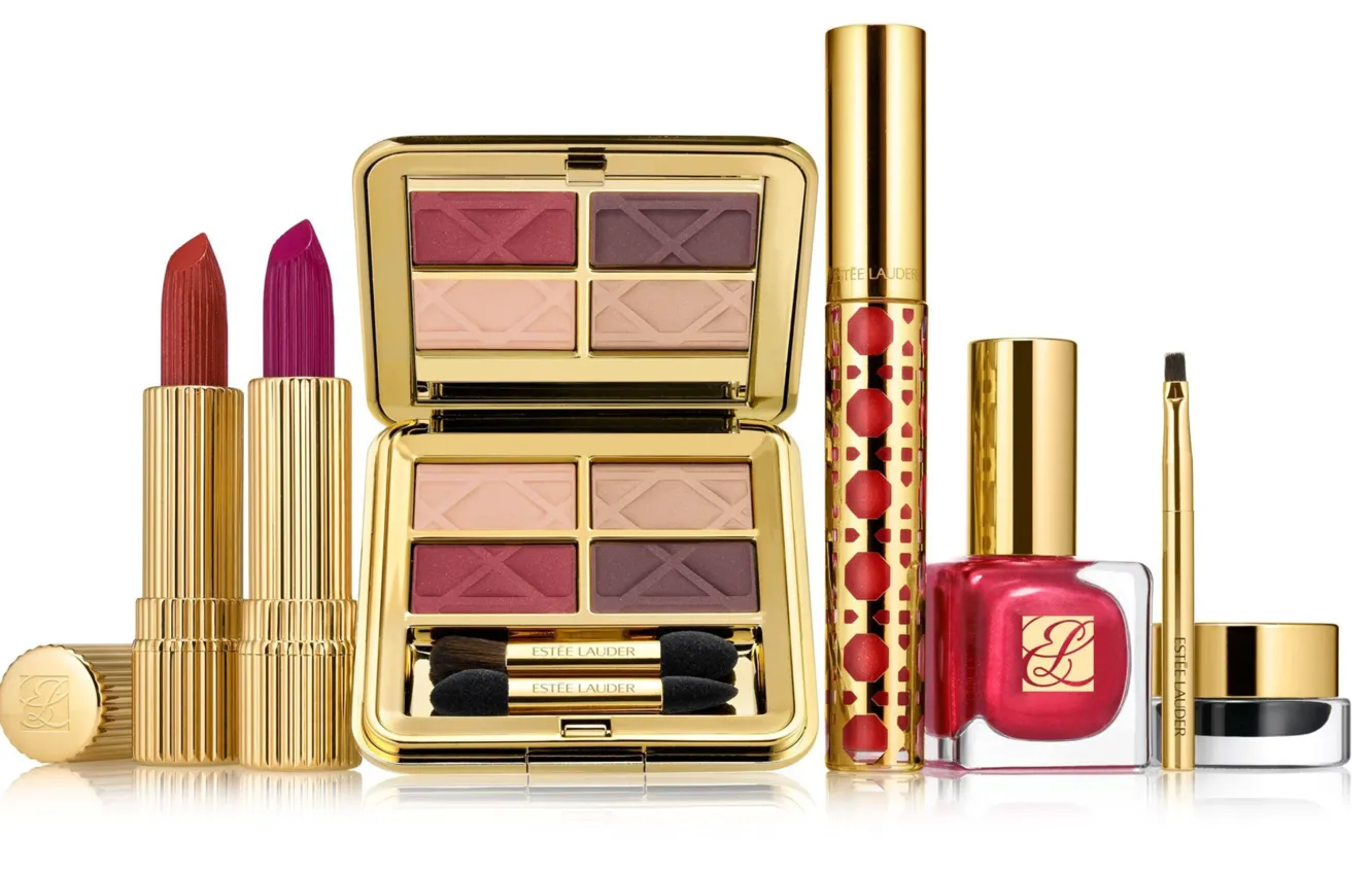 Photo wallpaper shadow, lipstick, mascara, cosmetics, lacquer, brand, Estee-Lauder