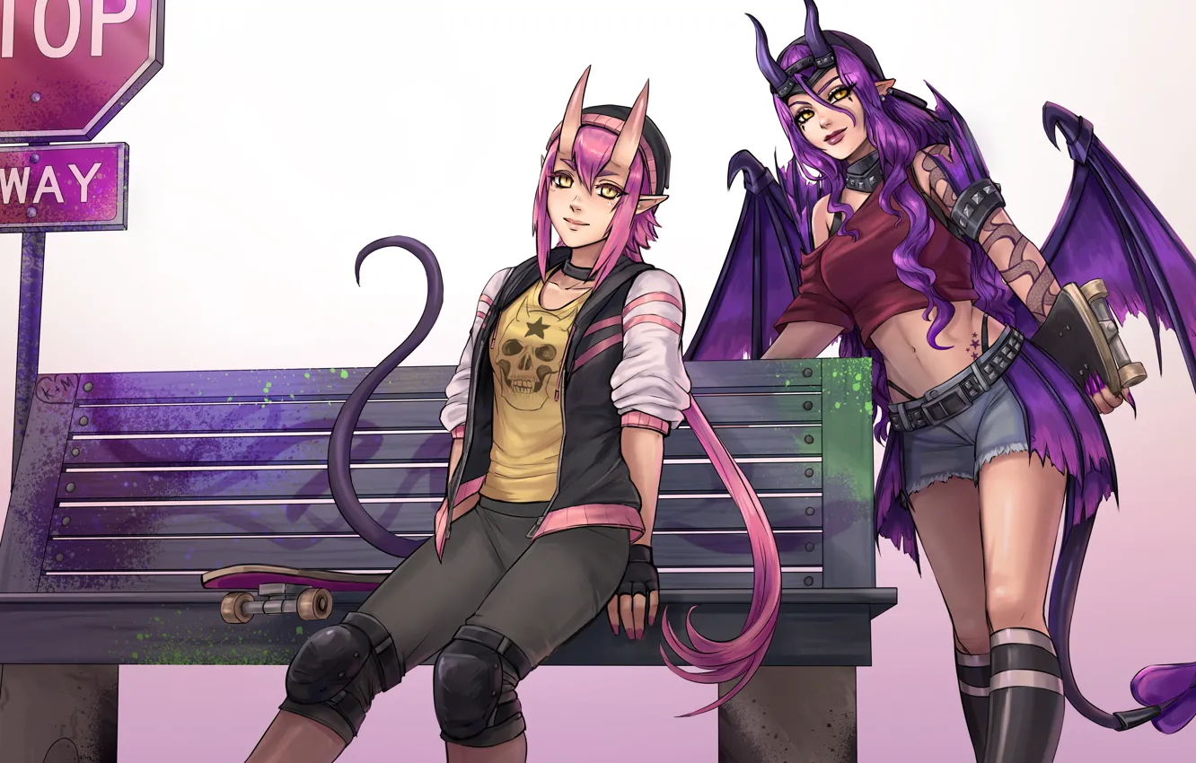 Photo wallpaper girl, wings, the demon, tail, horns, skate, Mara, Koteru