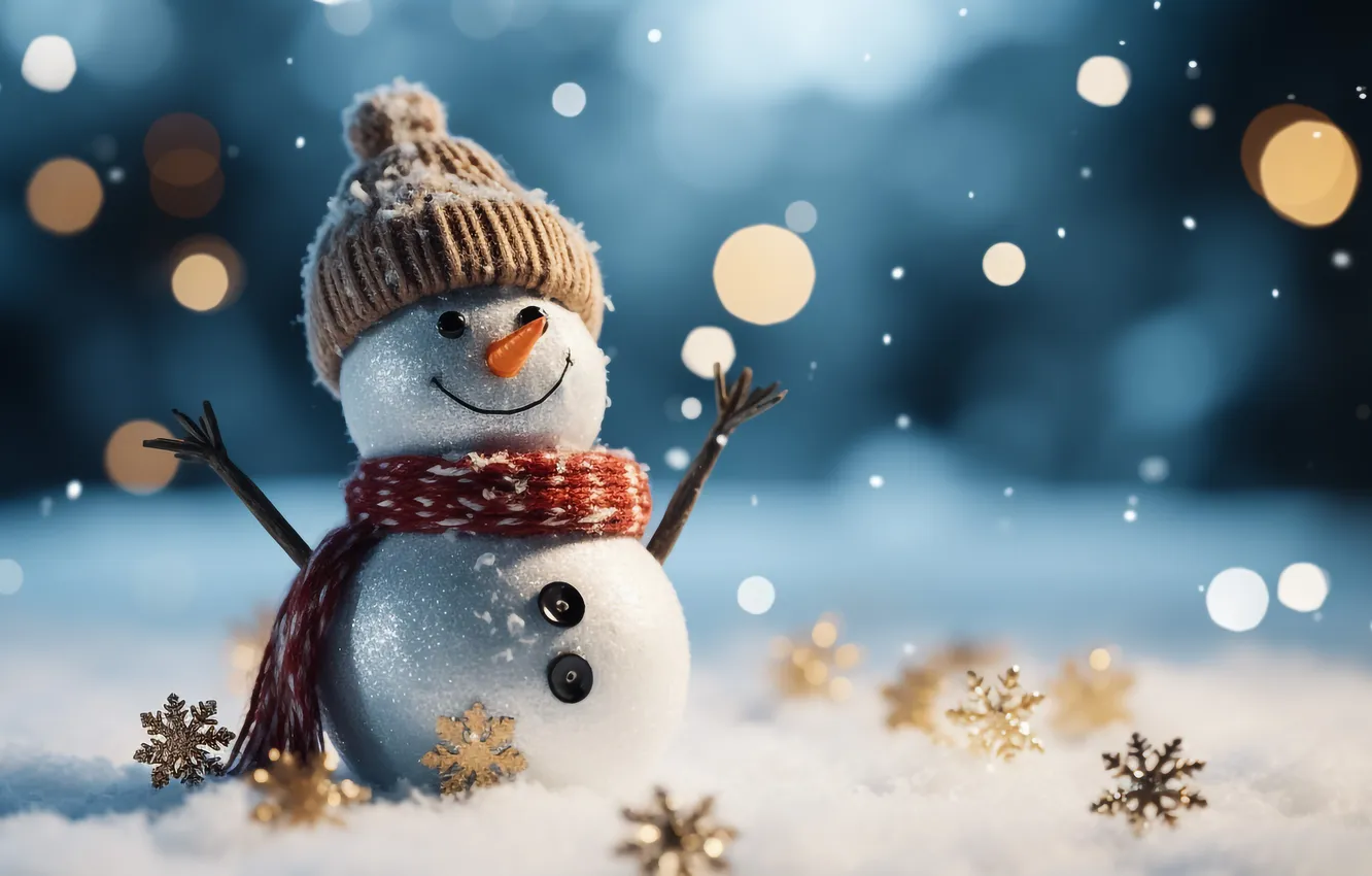 Photo wallpaper winter, snow, decoration, new year, Christmas, snowman, Christmas, winter