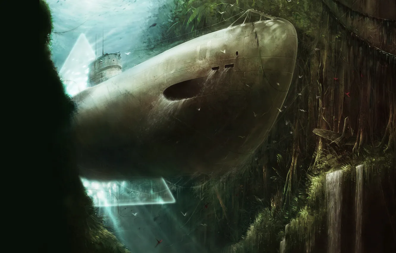 Photo wallpaper jungle, art, submarine, art