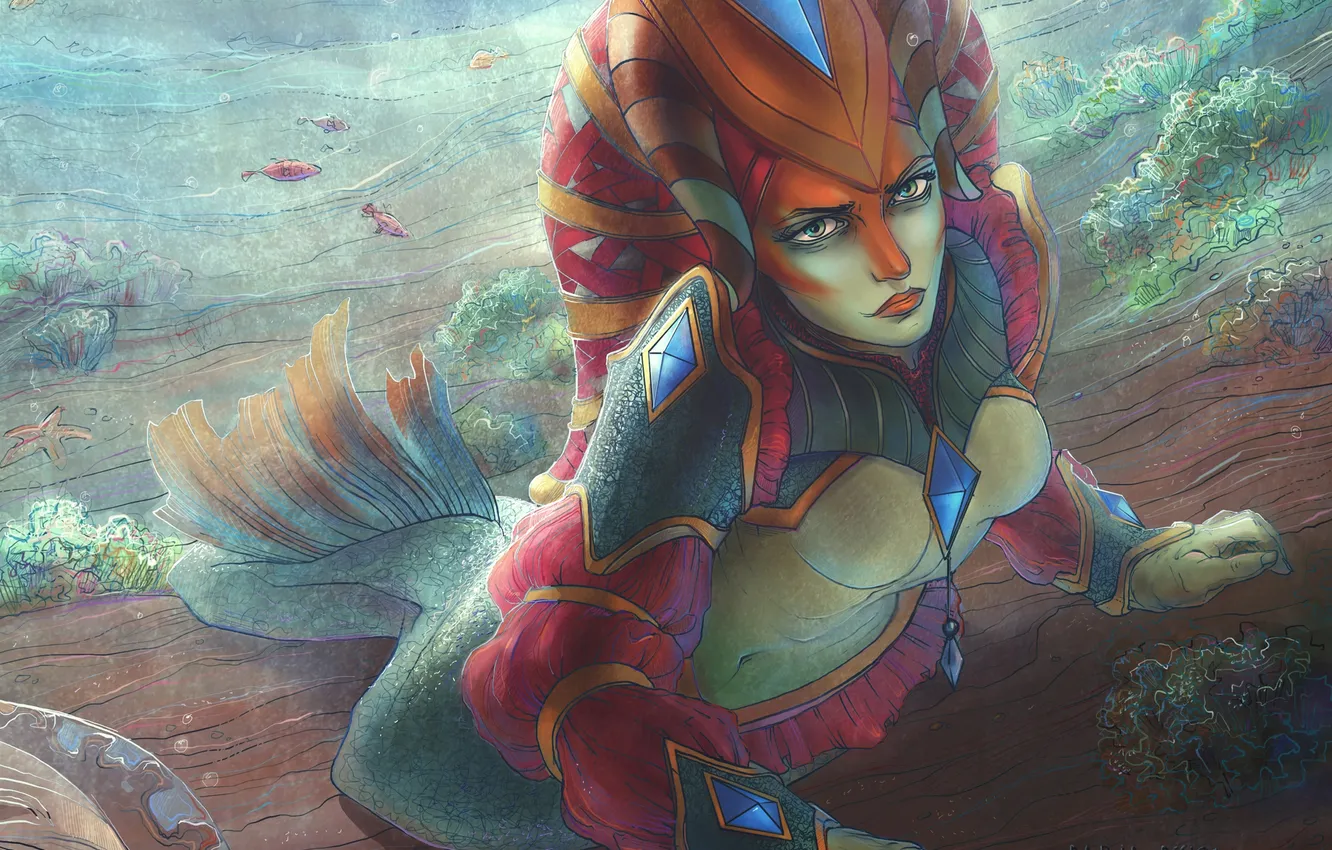 Photo wallpaper sea, girl, art, tail, dota 2, Naga