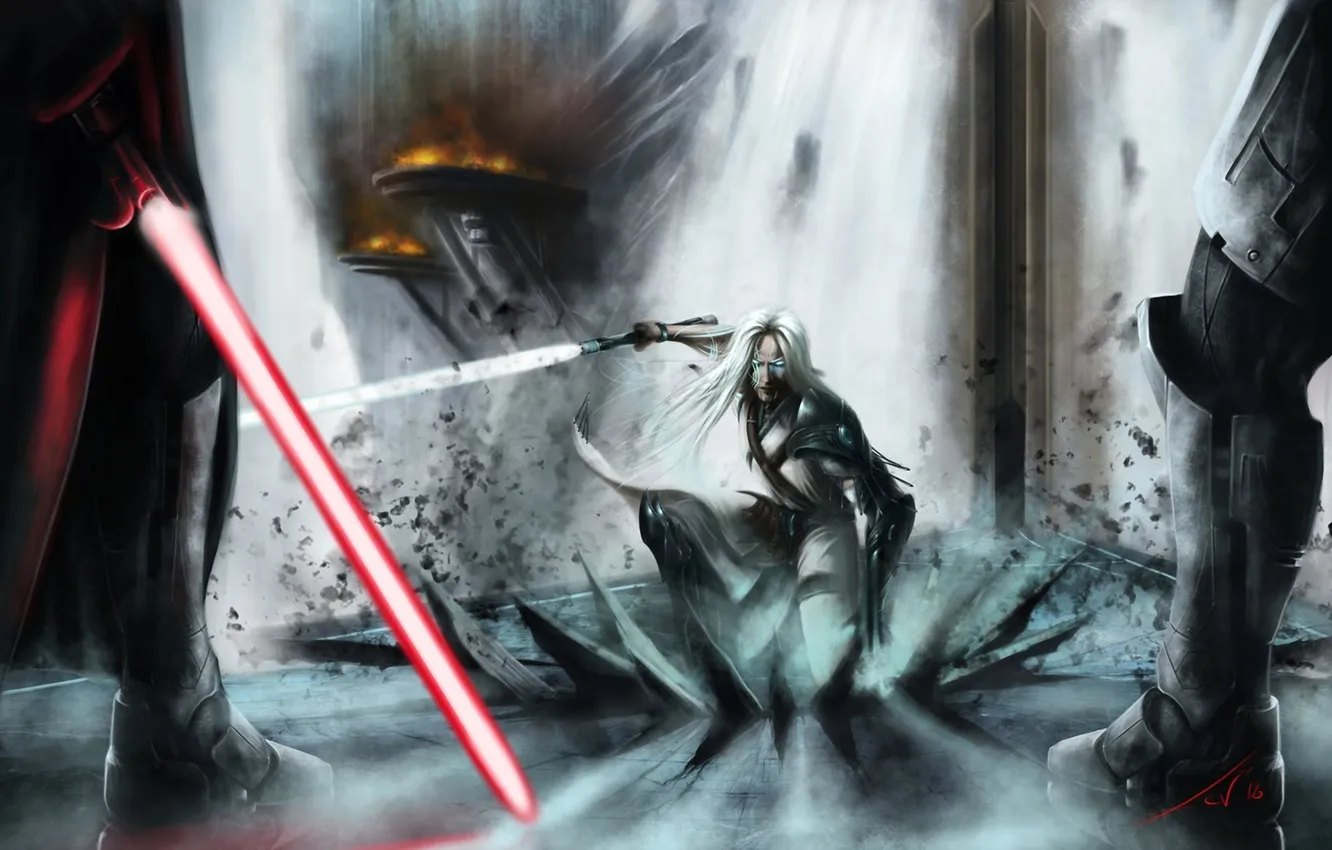 Photo wallpaper the wreckage, weapons, sword, Star Wars, art, battle, light, The Old Republic Era
